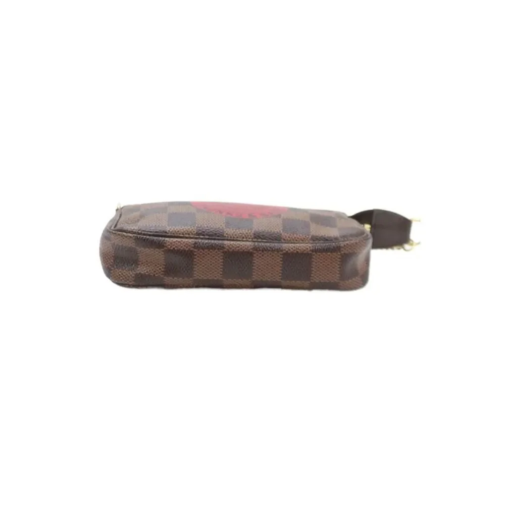 Louis Vuitton Womens Damier Ebene Trunks & Bags Mini Pouchette Handbag Brown